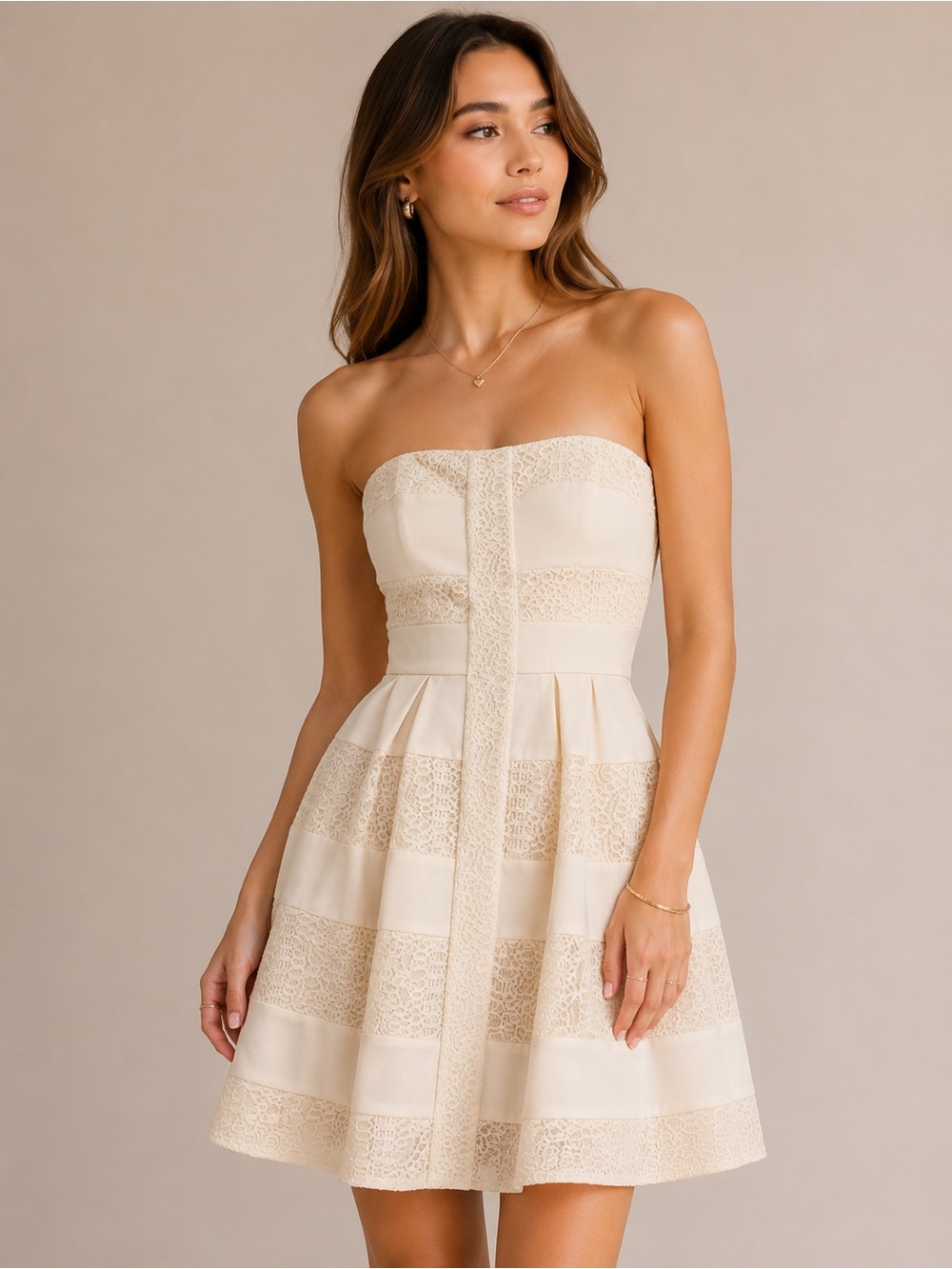 BCBGMaxAzria Dorothea Strapless Ivory Cream Dress Size 2  Lace Romantic Chic
